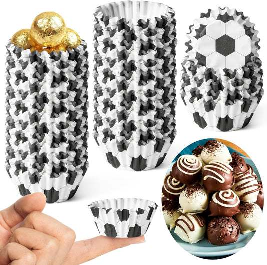 COcnny Soccer Mini Cupcake Liners - 600pcs Football Mini Baking Cups Muffin Cupcakes Wrappers for Boys Teens Birthday, Sport Theme Cake Wrap Making Supplies for Celebration Holiday Baby Shower Party