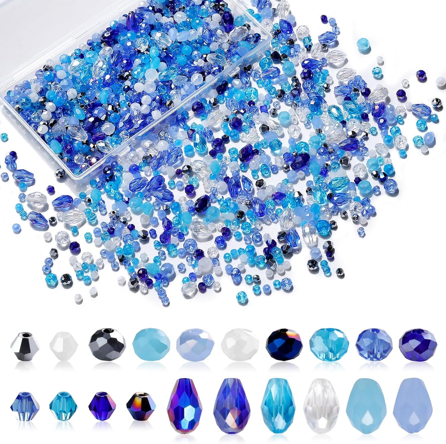 Glass Beads for Jewelry Making -800PCS Blue Crystal Beads for Bracelet Making Kit, Assorted Round Rondelle Gemstone Beads for DIY Crafts,Friendship Bracelets（Blue）