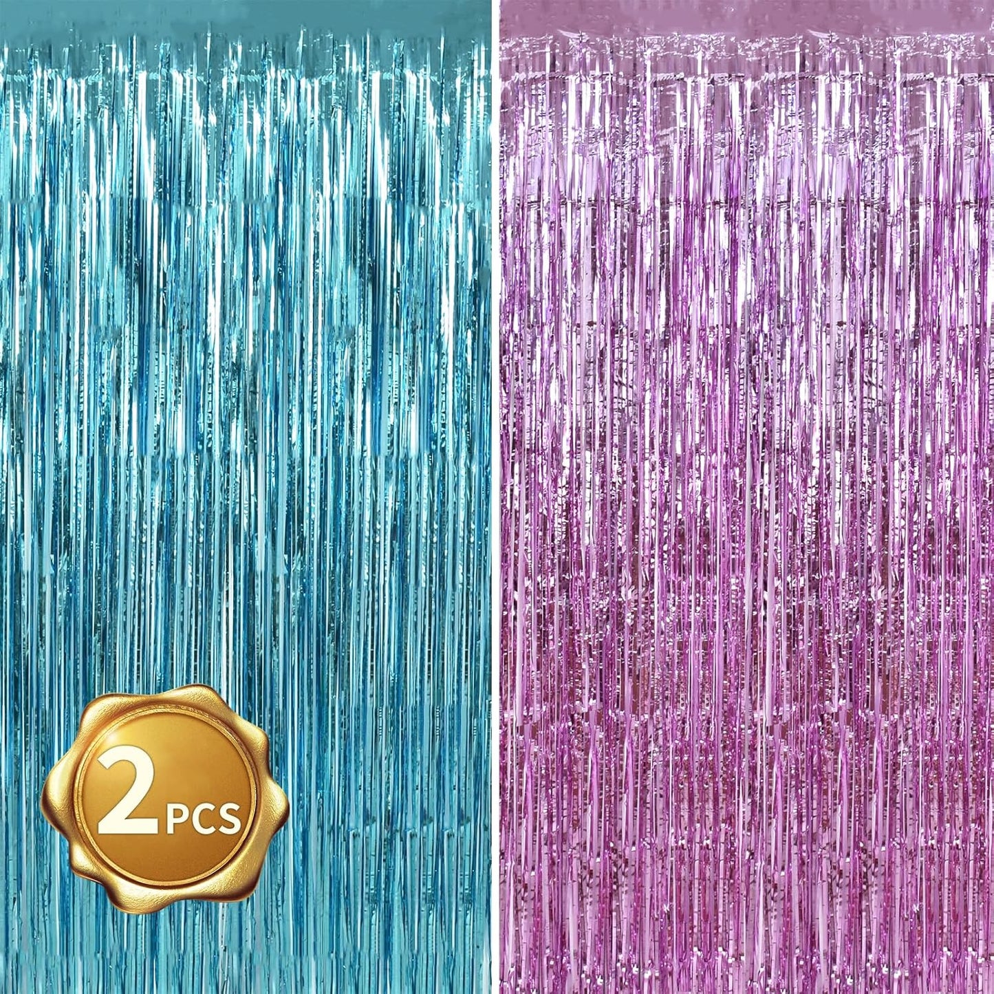 BEISHIDA 2 Pcs Door Streamers Pink and Blue Curtain Baby Shower Party Streamers Gender Disclosure Backdrop Party Decorations (3.28 ft x 6.56 ft)