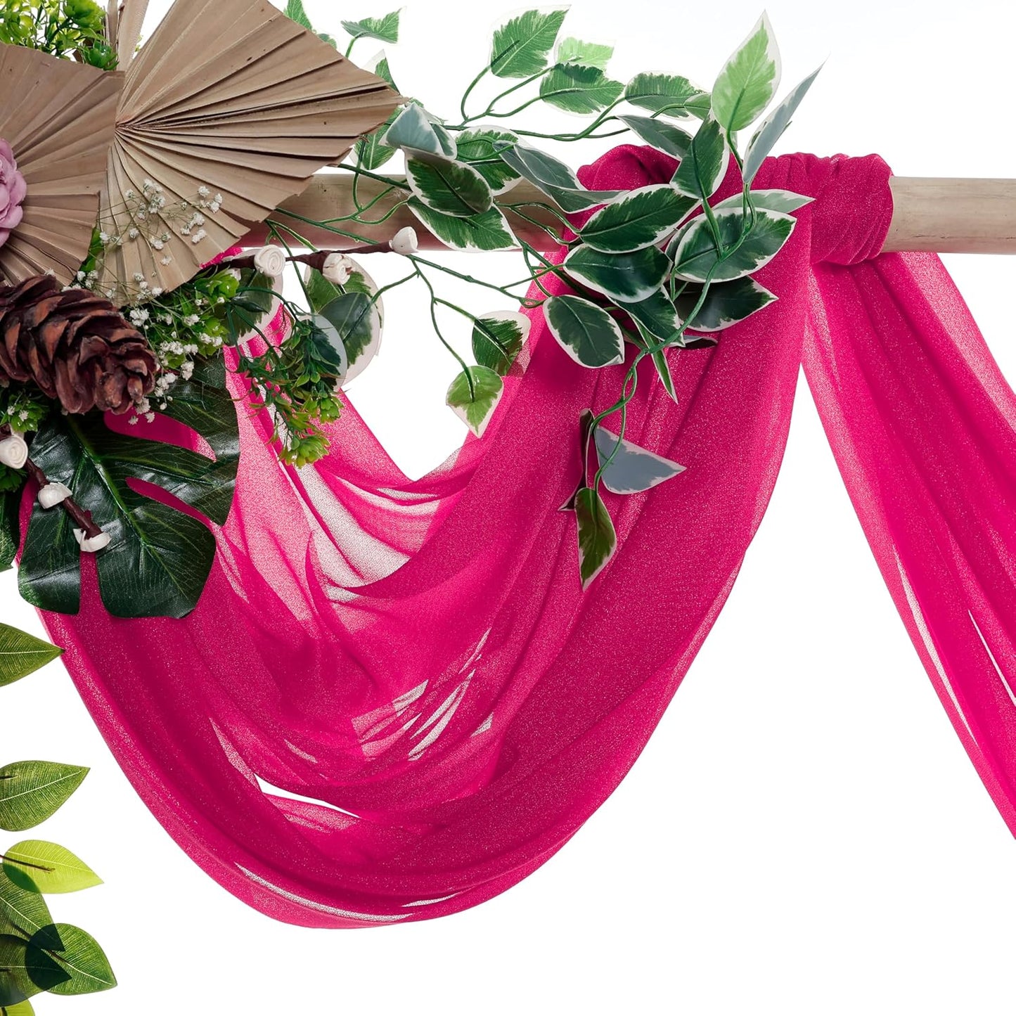 VDS Pack of 1 Panel (30 Inch X 100 Feet) Wedding Arch Draping Fabric Sheer Chiffon Fabric Drapery for Wedding Ceremony Reception Swag Backdrop Canopy Chuppah ARBO Altars Decoration (Hot Pink)