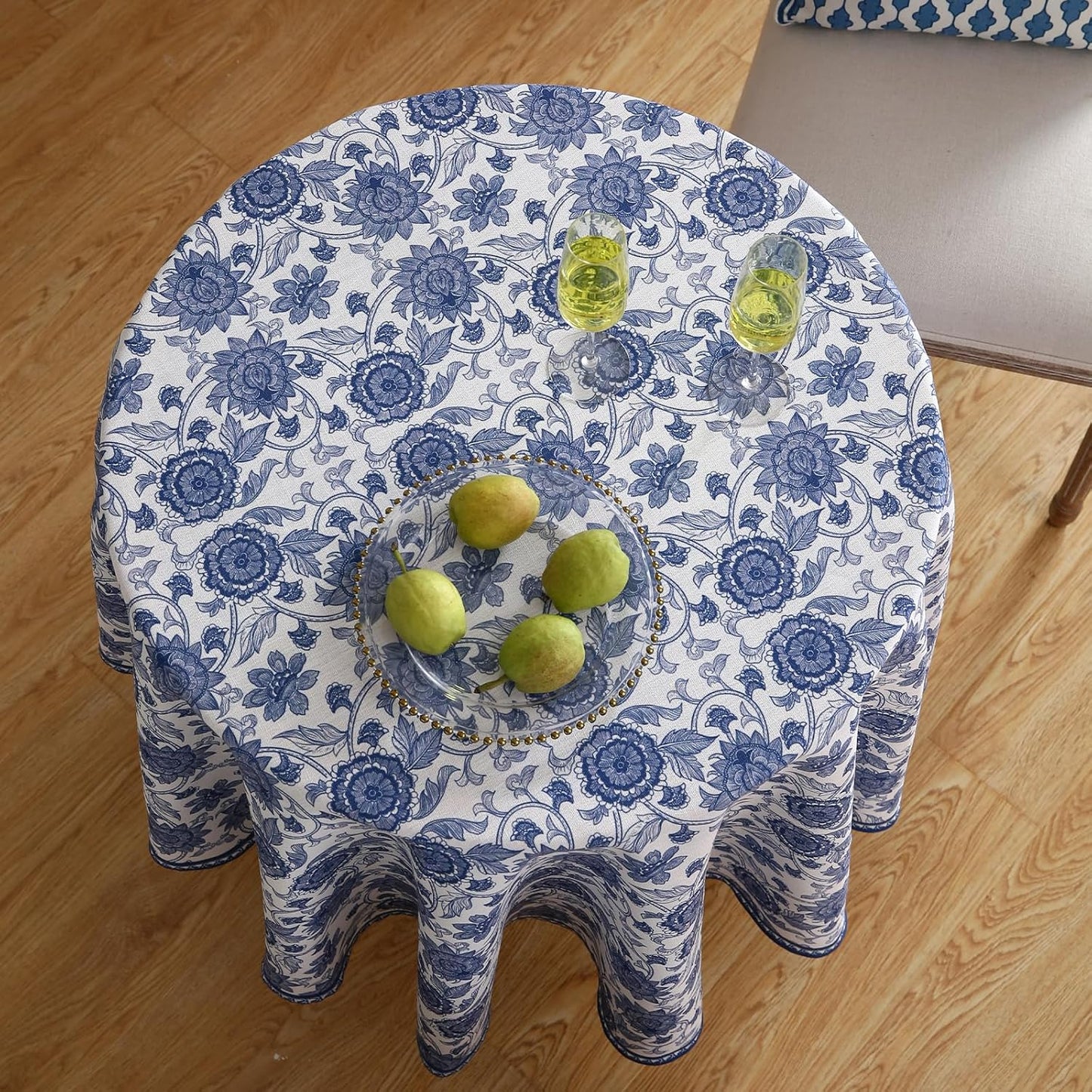 patdrea Designer Vintage French Round Table Cloth,Linen Durable Blue Paisley Pattern Tablecloth,Decoration Floral Cover for Kitchen Dining Christmas,Thanksgiving,Diameter 67"-Lantang a