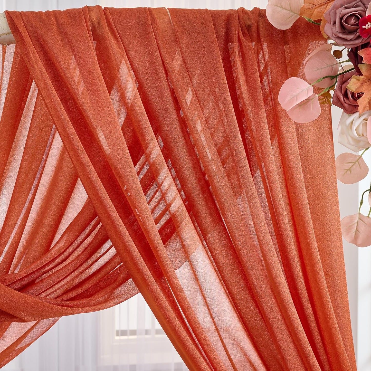 Arch Drapes for Wedding Arch Draping Fabric 6Panels Terracotta Sheer Backdrop Curtain for Ceremony Bridal Party Decor 19Ft Length x 28" Width