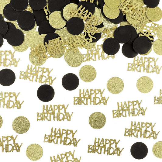 200Pcs Happy Birthday Confetti, Gold Black Birthday Confetti for Table, Metallic Foil Balloon Confettis Scatter Decoration for Party DIY Art Craft
