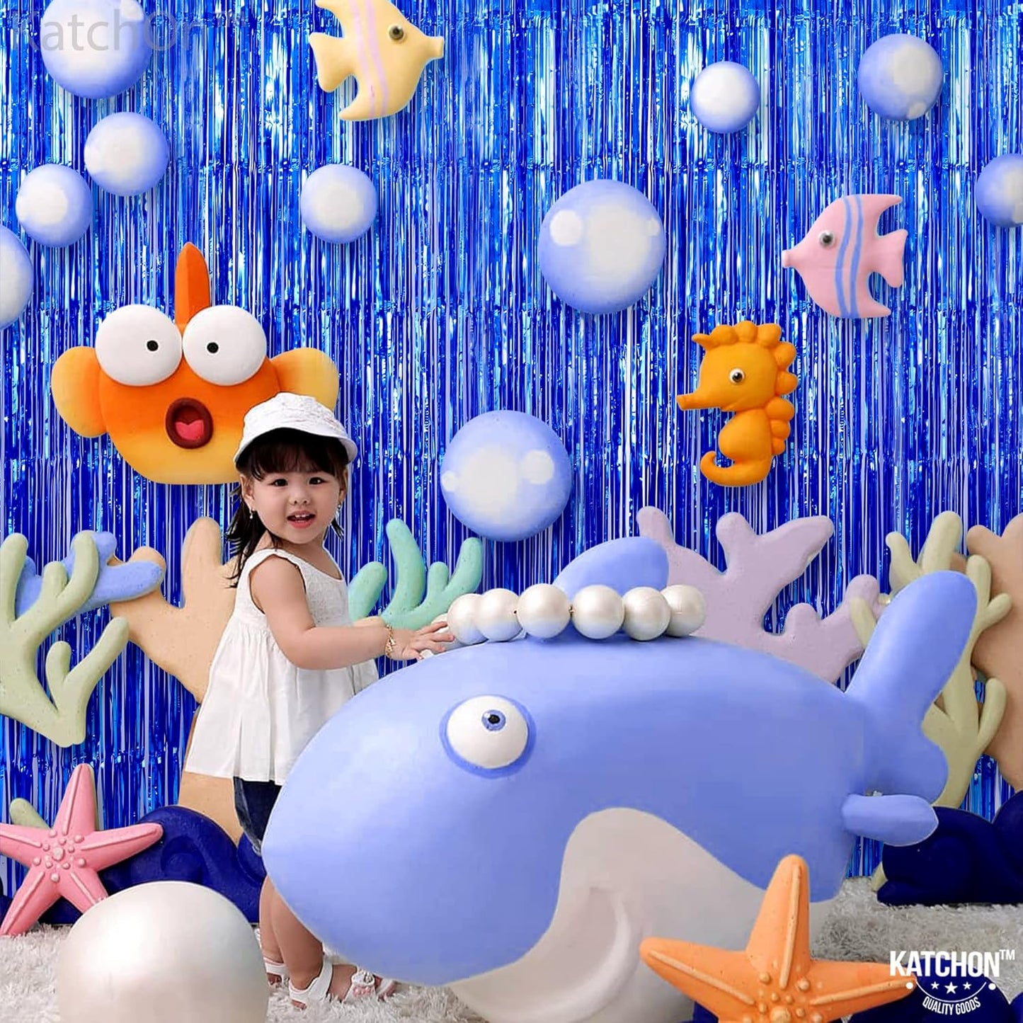 KatchOn, Metallic Blue Backdrop Curtain - Pack of 2 | Blue Streamers for Royal Blue Party Decorations | Foil Fringe Streamers for Under The Sea Party Decorations, Mermaid Bachelorette Decorations