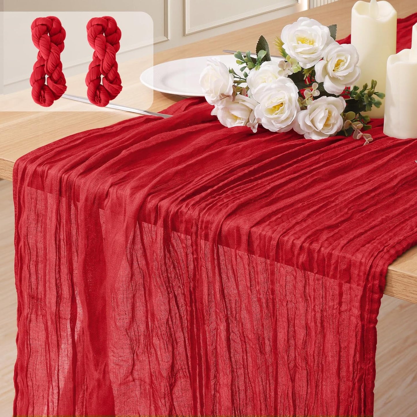 2 Pack Cheesecloth Table Runner 10Ft Christmas Gauze Boho Table Runners for Wedding Decor Bridal Shower Decorations Baby Shower Party(35" x 120")