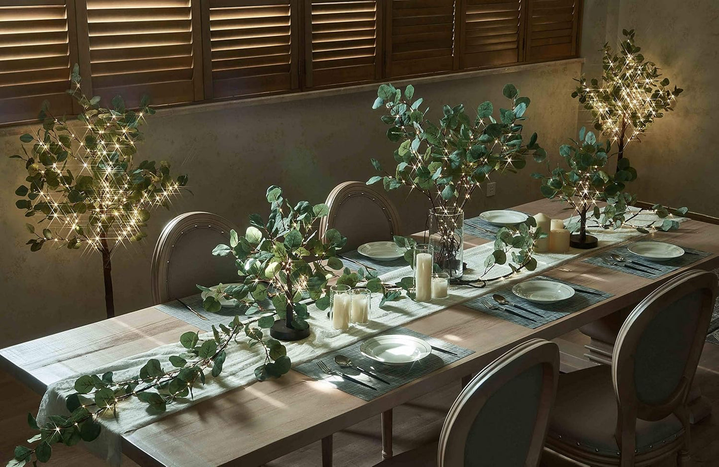 LITBLOOM Lighted Eucalyptus Branches 24IN 36 LED with Timer Battery Operated Lit Artificial Greenery for Wedding Party Home Spring Decoration Indoor Outdoor