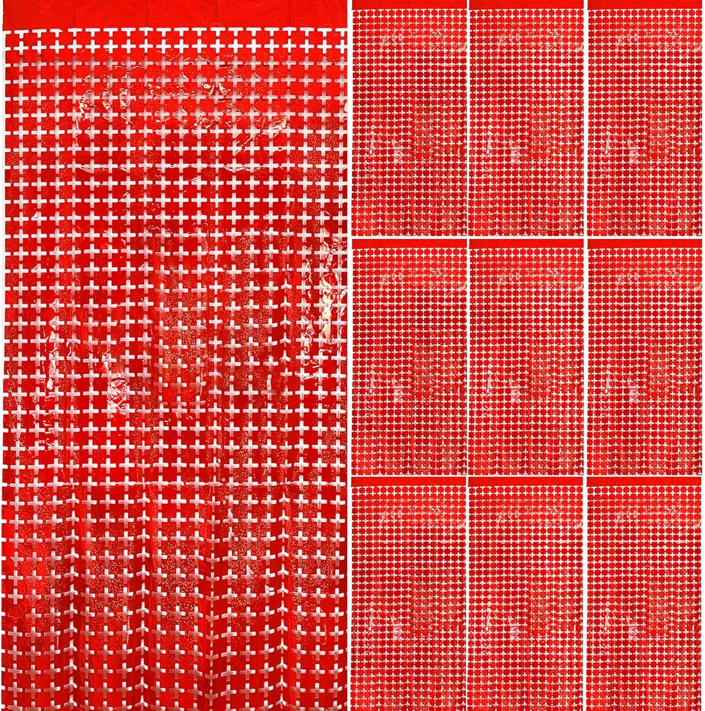 Red Square Tinsel Curtain Party Backdrop - 10pcs Glitter Foil Fringe Curtain Wall Decor Red Streamers Party Decorations for 4th of July, Valentines Day, Christmas, Birthday, Graduation, Wedding