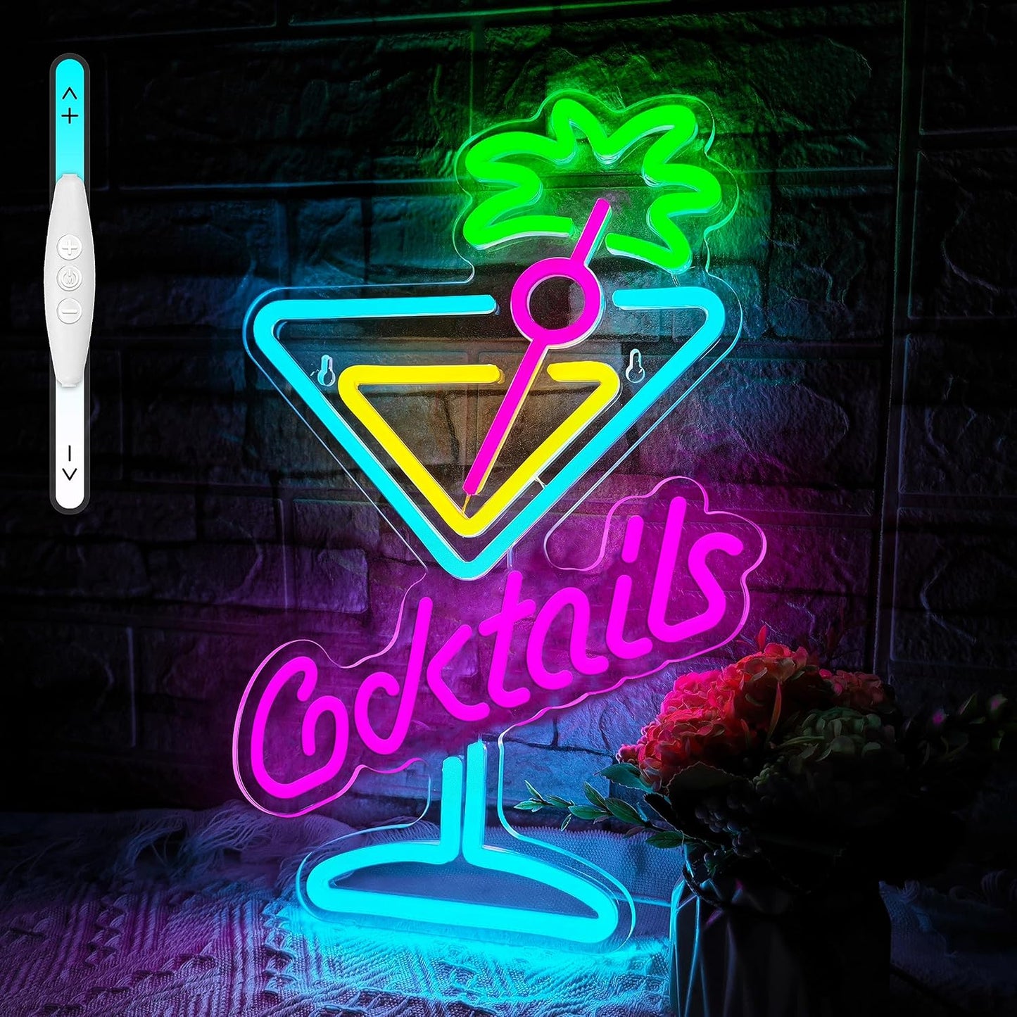 Cocktails Neon Sign Cocktail Glass LED Neon Signs Art Wall Lights for Beer Bar Decor Dimmable USB Powered Martini LED Neon Light for Party, Cocktails Bar, Pub, Night Club, Man Cave Decoration