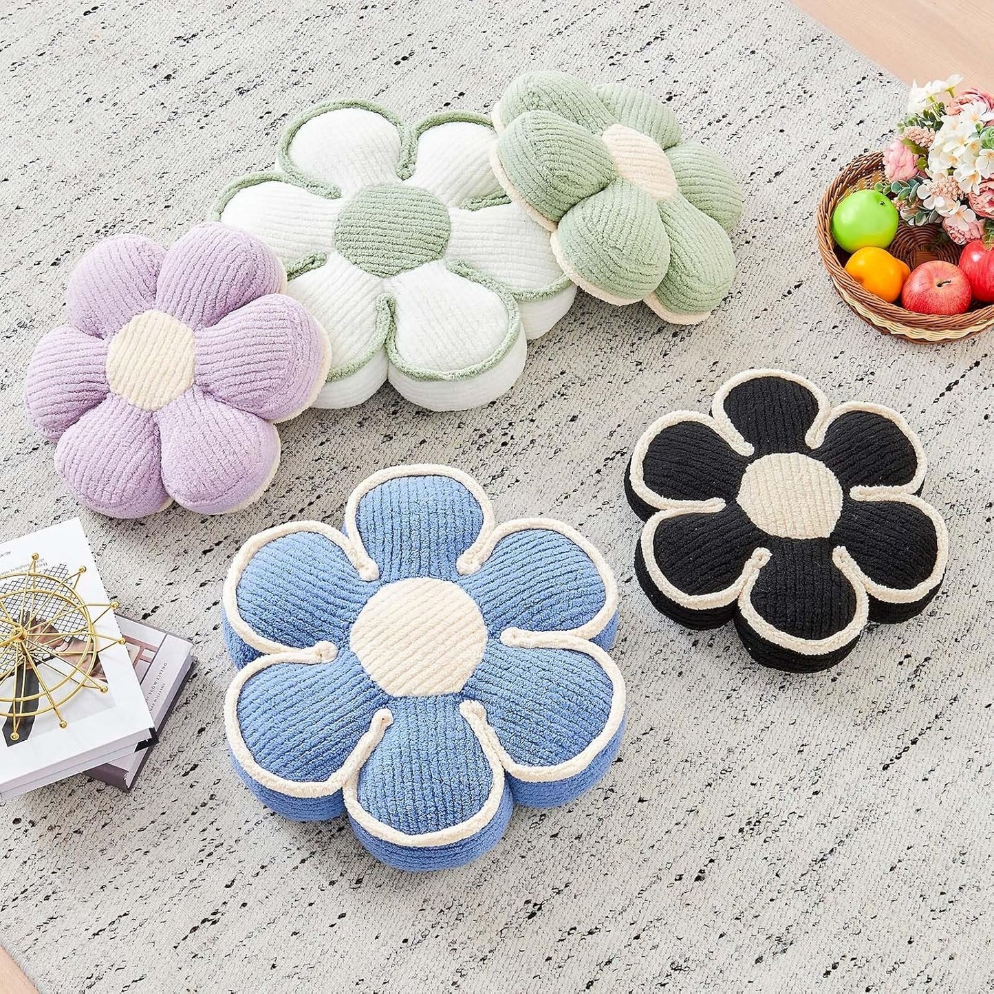 Flower Pillow, Soft Flower Decorative Throw Pillow, Cute Daisy Flower Shaped Seating Floor Cushion Room Décor Plush Pillows for Sofa Couch Bed (13.7 Inch, Sage Green)