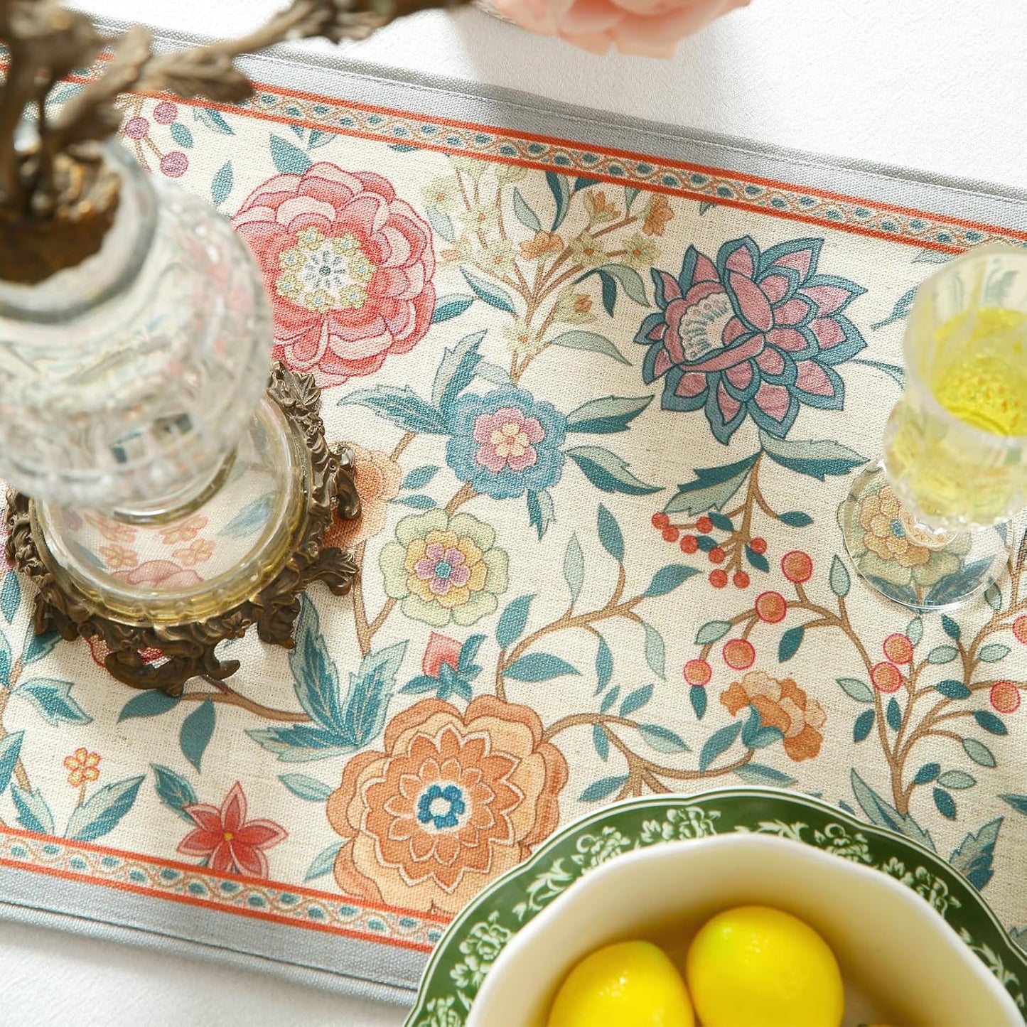 Floral Cloth Small Runner for Table,Decorative Linen 63 Inches Long Table Runners,Farmhouse Decor Tabletop for Kitchen,Dining,Party,Home,Christmas,12"*63"