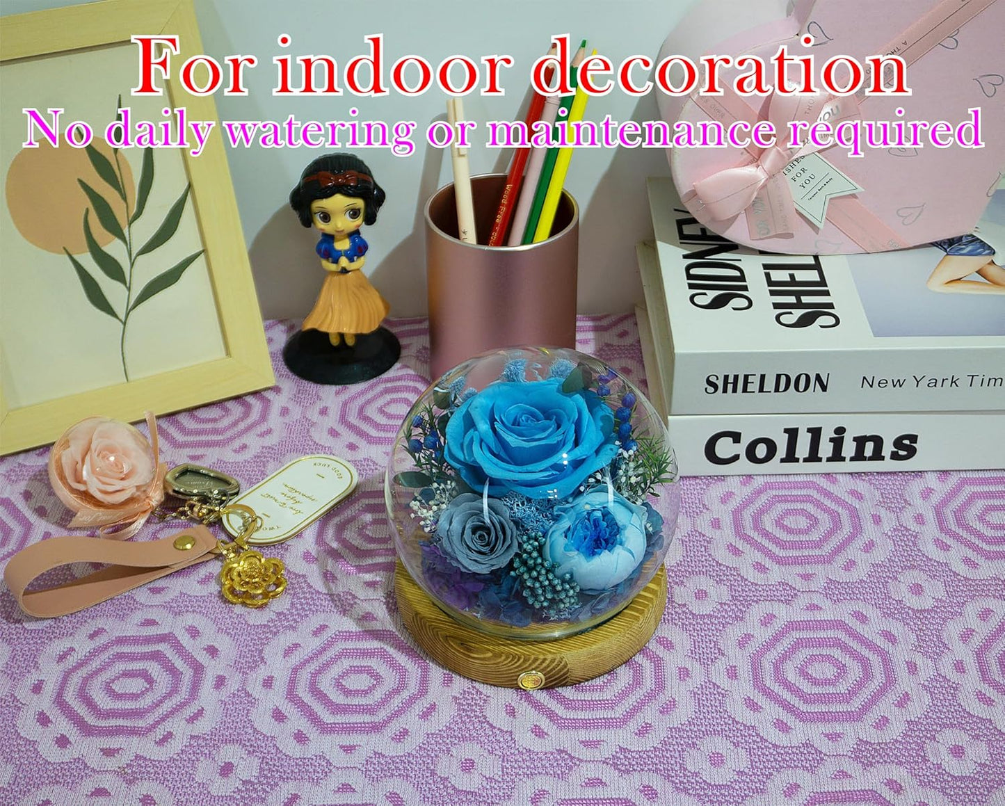 Valley of Rain & Forest Long-Lasting Real Flowers, Unique Floral Gift For you to send Love for All Occasions, for Indoor Decoration (Blue Rose, Grey & White-Blue Austin Roses)