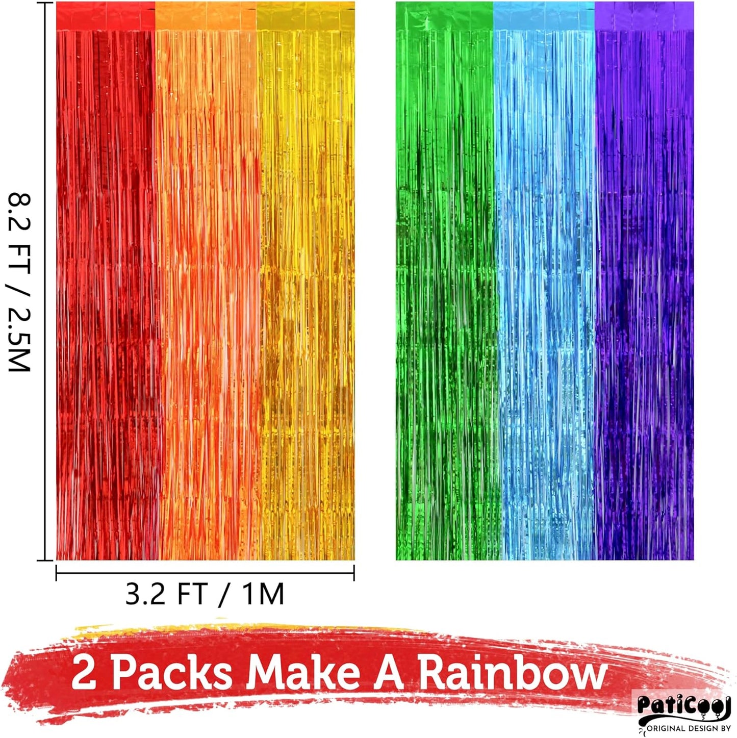 Pride Party Decorations - Rainbow Streamers Thicken 2 Pack 3.2 x 8.2 FT - Rainbow Tinsel Foil Fringe Curtains, Photo Booth Props Backdrops for Birthday, Fiesta, Mexican, Pride, Baby Shower