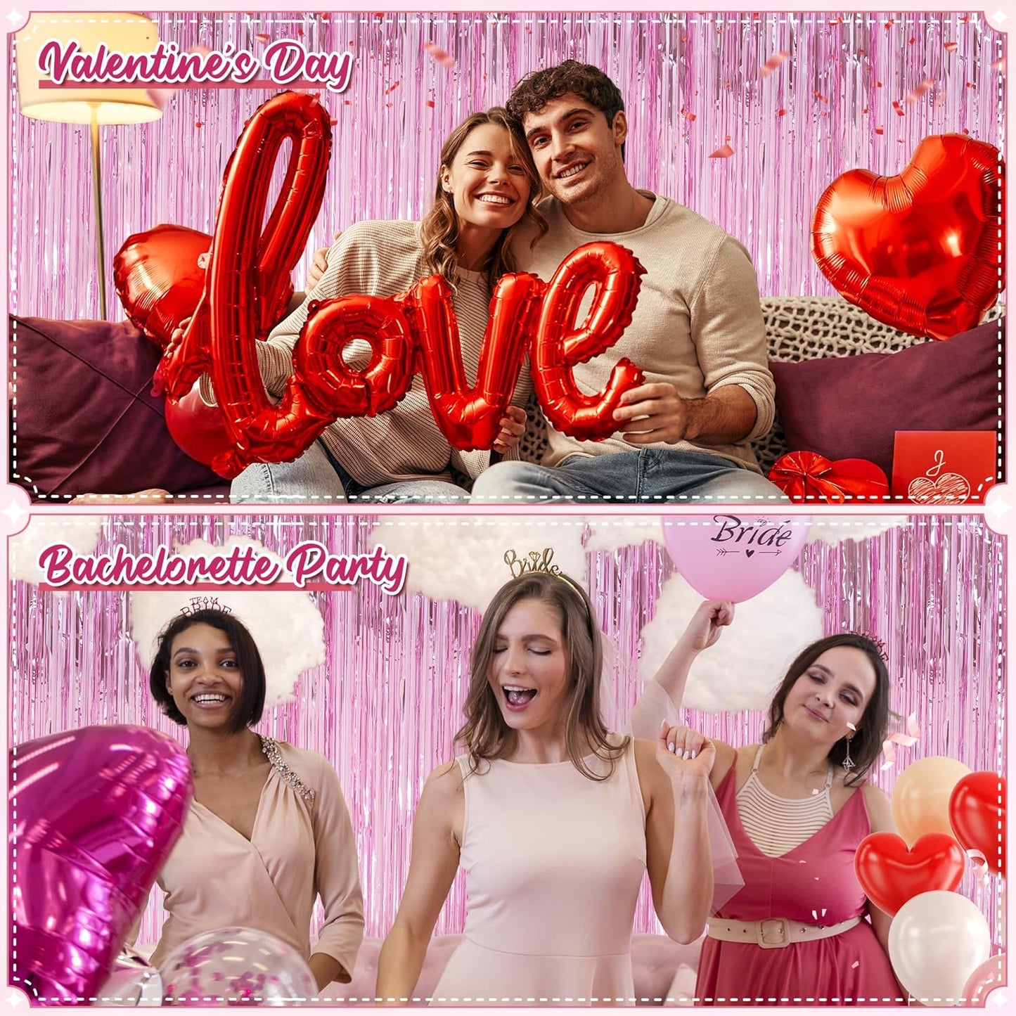 Crosize 4 Pack 3.3 x 9.9 ft Pink foil Fringe Curtains Party Decorations, Pink Tinsel Curtain Backdrop for Parties, Door Streamers, Glitter Streamer Fringe Backdrop for Birthday Decoration