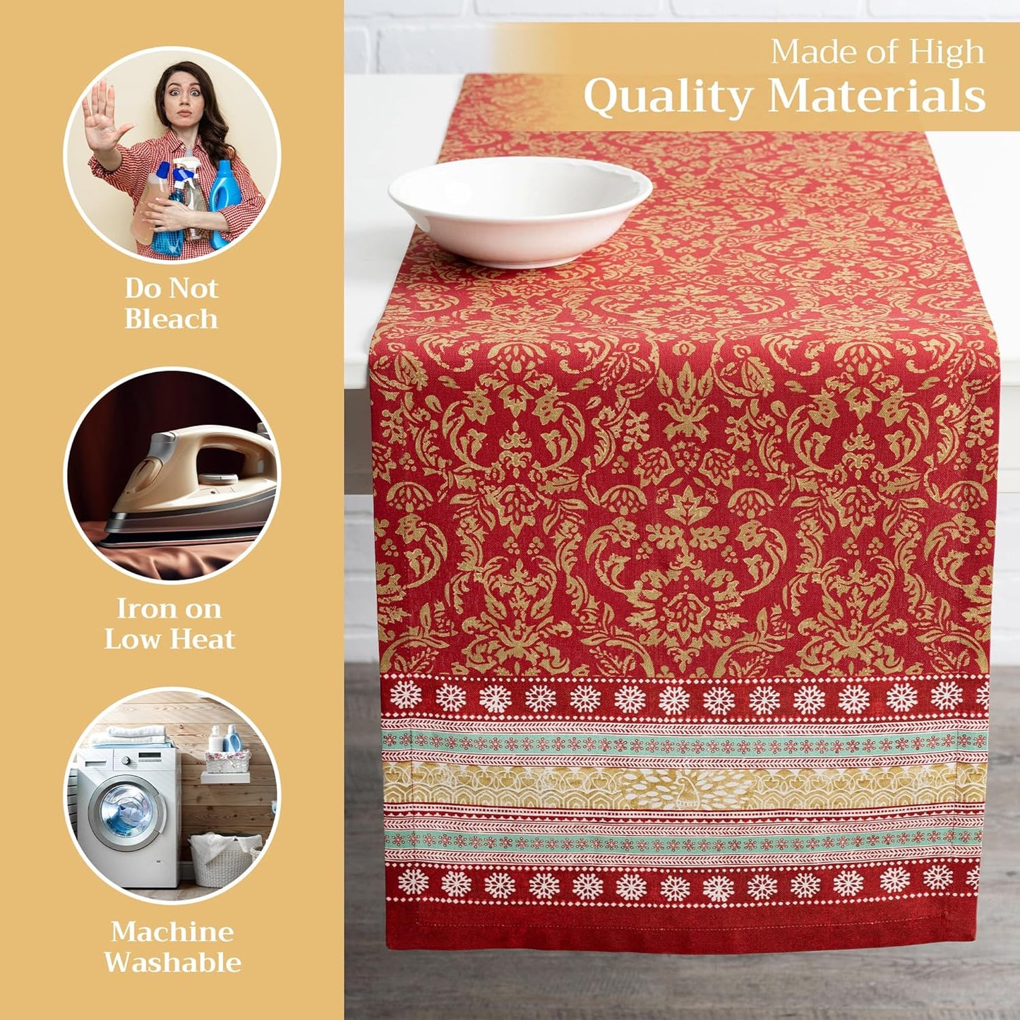 Maison d' Hermine Table Runner 100% Cotton Single Layer Table Runners 108 inches Long for Thanksgiving Christmas Decorations Home Kitchen Dining Party Wedding (Sofia, 14.5" x 108")