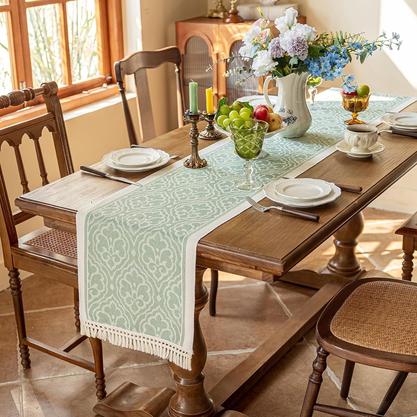 Table Runners 83 Inches,Waterproof Boho Table Runner with Tassel Fringe,Table Runner for Party Coffee Table