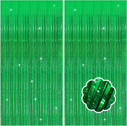 2 Pack Neon Green Birthday Decorations Foil Fringe Curtain Green Streamers for Glow Party Graduation Christmas St. Patrick's Day Streamers Decorations Bachelorette Party Accessories for Women