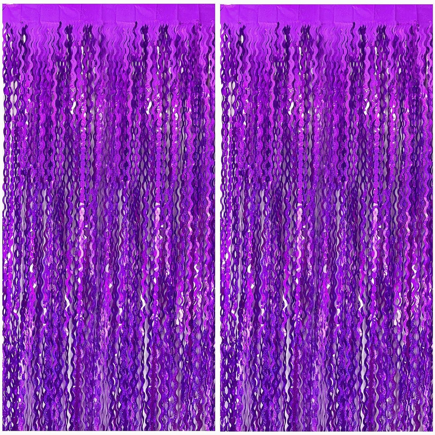 2 Pack Purple Backdrop Tinsel Foil Fringe Curtains Sparkle Metallic Wavy Foil Fringe Backdrop Curtain Photo Booth Props for Halloween Party Decorations Birthday Graduation Bachelorette