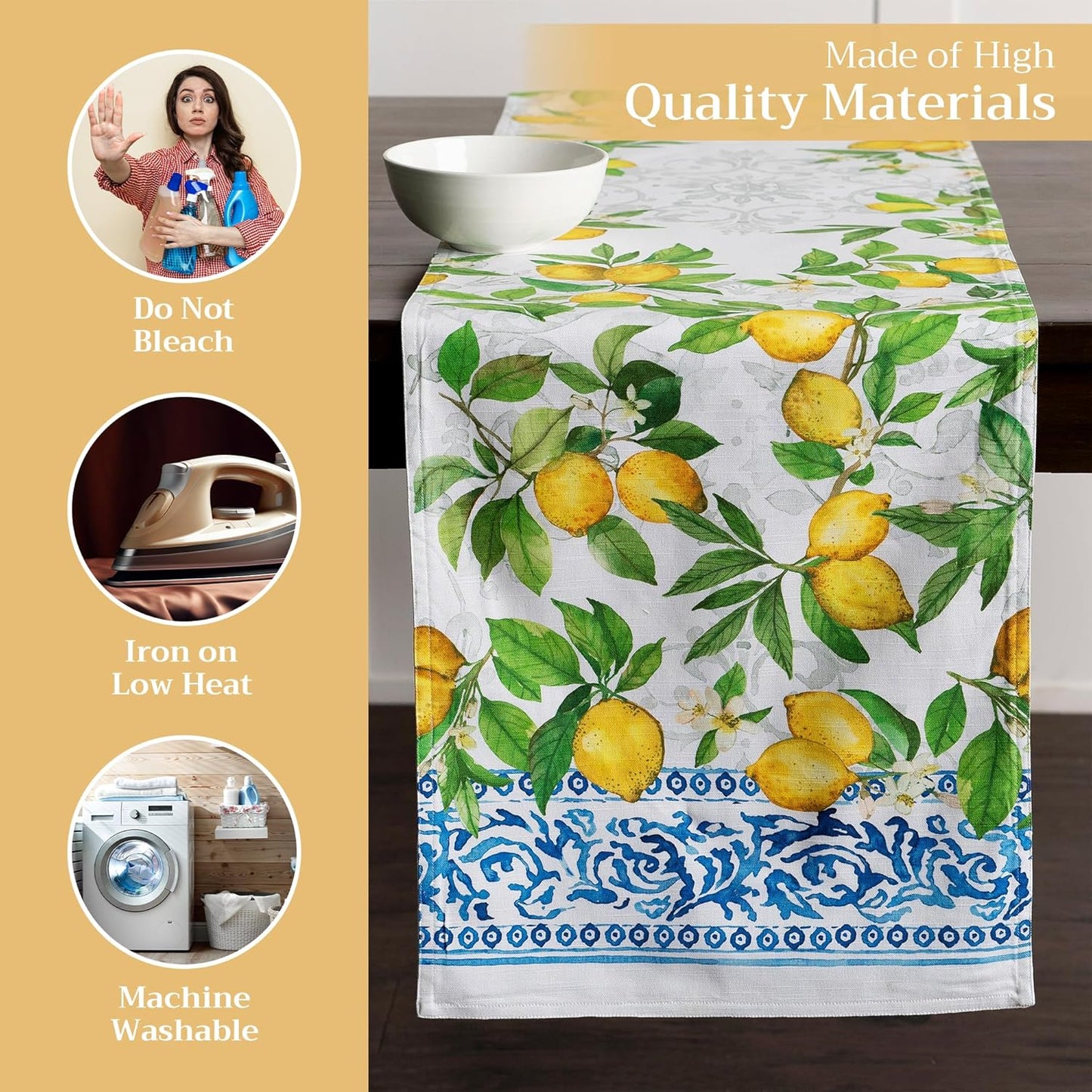 Maison d' Hermine Table Runner 100% Cotton Double Layer Table Runners 108 inches Long Decorative for Home Kitchen Dining Party Baby Shower Wedding Bridal Shower Spring Summer (Cedrat, 14.50" x 108")