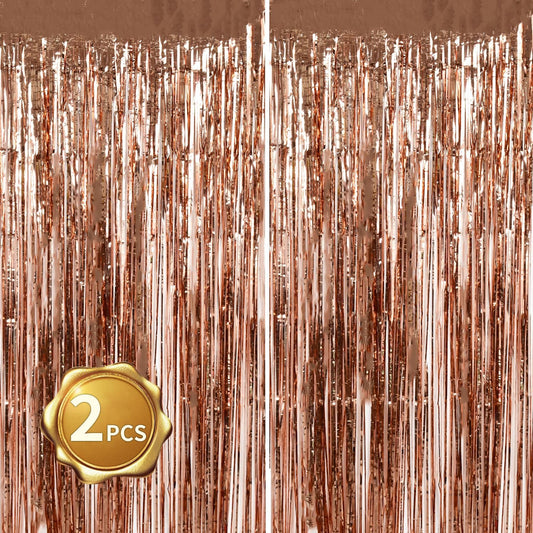 BEISHIDA 2 Pcs Rose Gold Door Streamers Tinsel Curtain Party Backdrop Fringe Foil Wall Background for Birthday Christmas Wedding Hot Pink Girls Valentine's Day Party Decoration(3.28 ft x 6.56 ft)