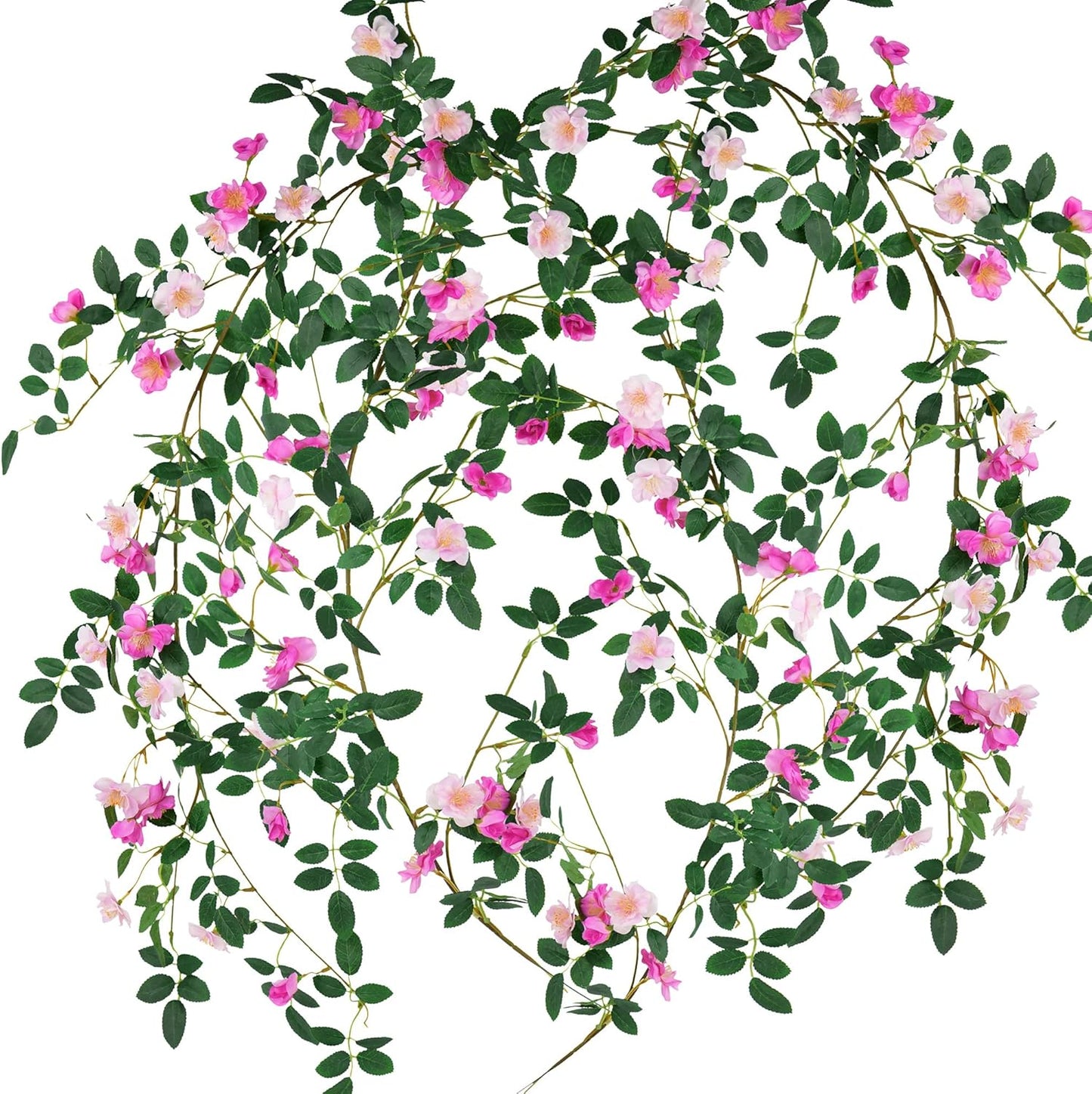 FiveSeasonStuff Fuchsia Pink Flower Garlands, Artificial Silk Wild Roses Bendable Vine Leaves Hanging Flowers for Wall Decoration Basket Trellis Wedding Home 2 Pack 12 ft