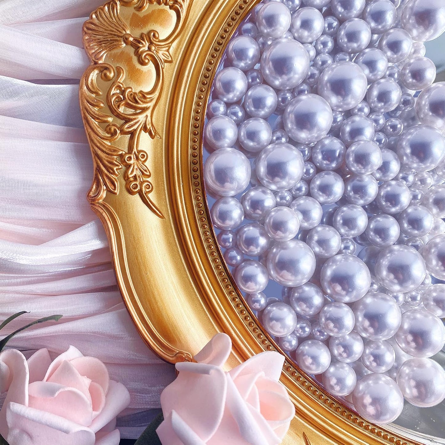 180 PCS Light Purple Beads for Centerpieces Vases, No Hole Polished Pearl Makeup Beads Mixed 8/14/20mm Sizes, Pearl Vase Fillers Table Scatters for Party Wedding Decor