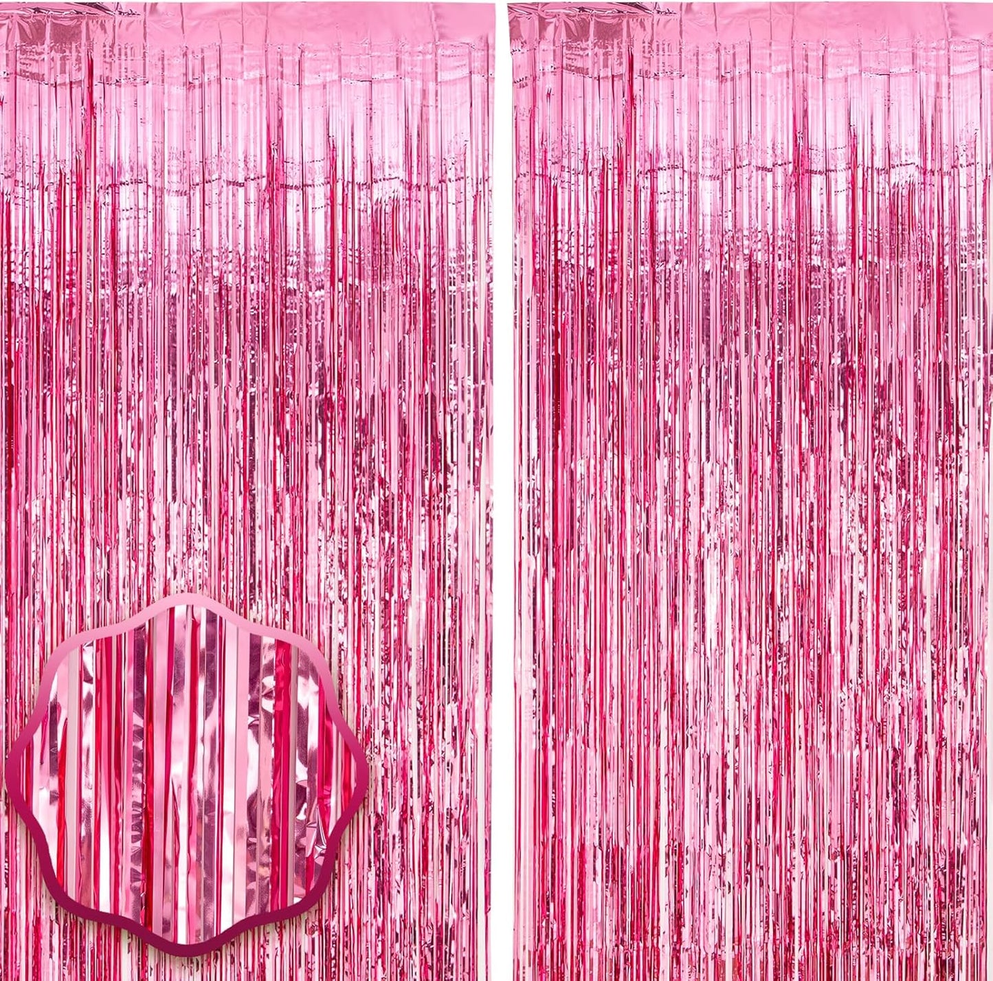 2 Pack Pink Tinsel Foil Fringe Curtains, Pink Party Decorations, Metallic Tinsel Party Streamers Backdrop for Birthday Baby Shower Graduation Wedding Bachelorette Party Decorations