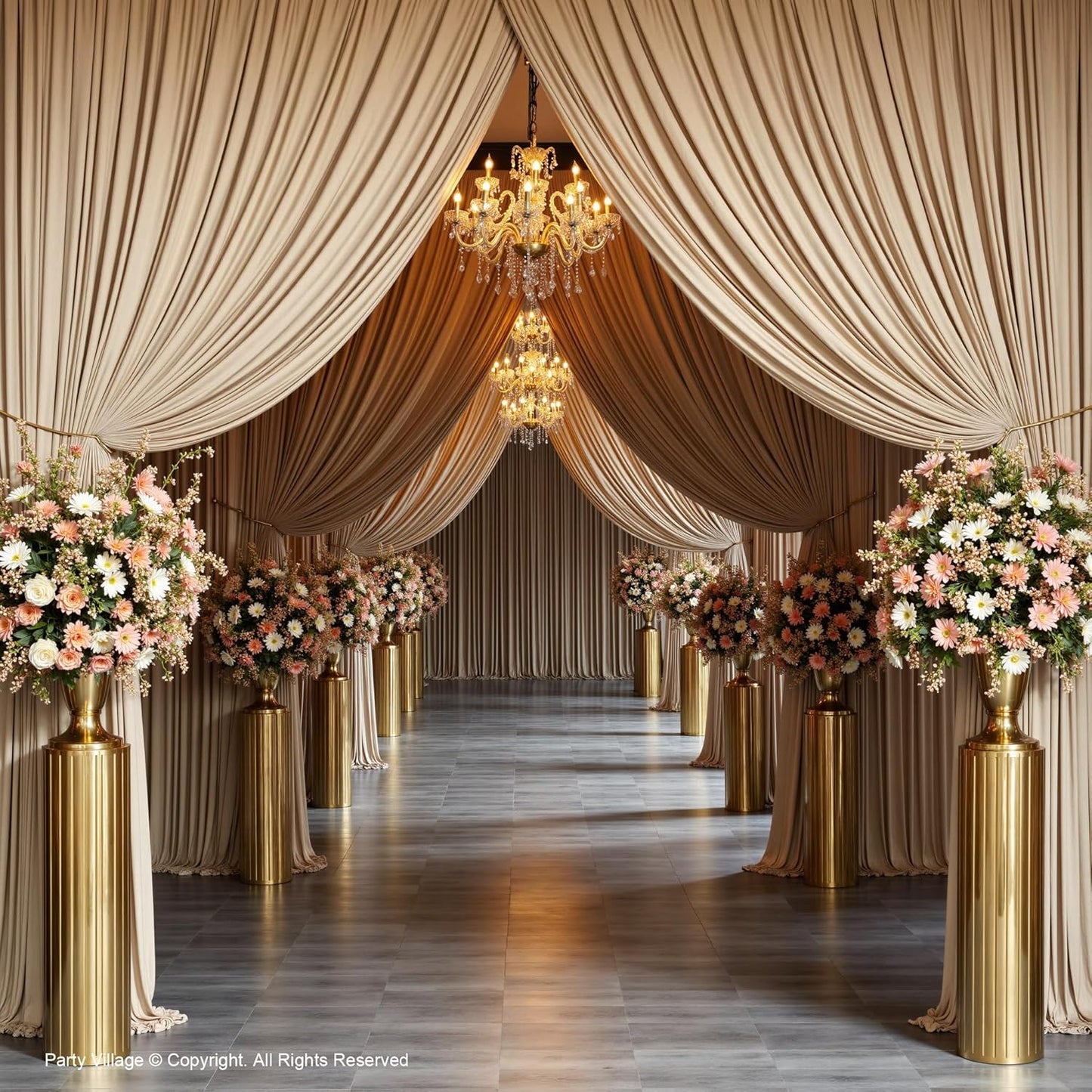 PartyVillage 20ft×15ft Beige Backdrop Curtain for Wedding Parties, 4 Panels Wrinkle Free 15 FT Long Polyester Photo Backdrop Drapes Back Drop Cloth for Birthday Photography Background