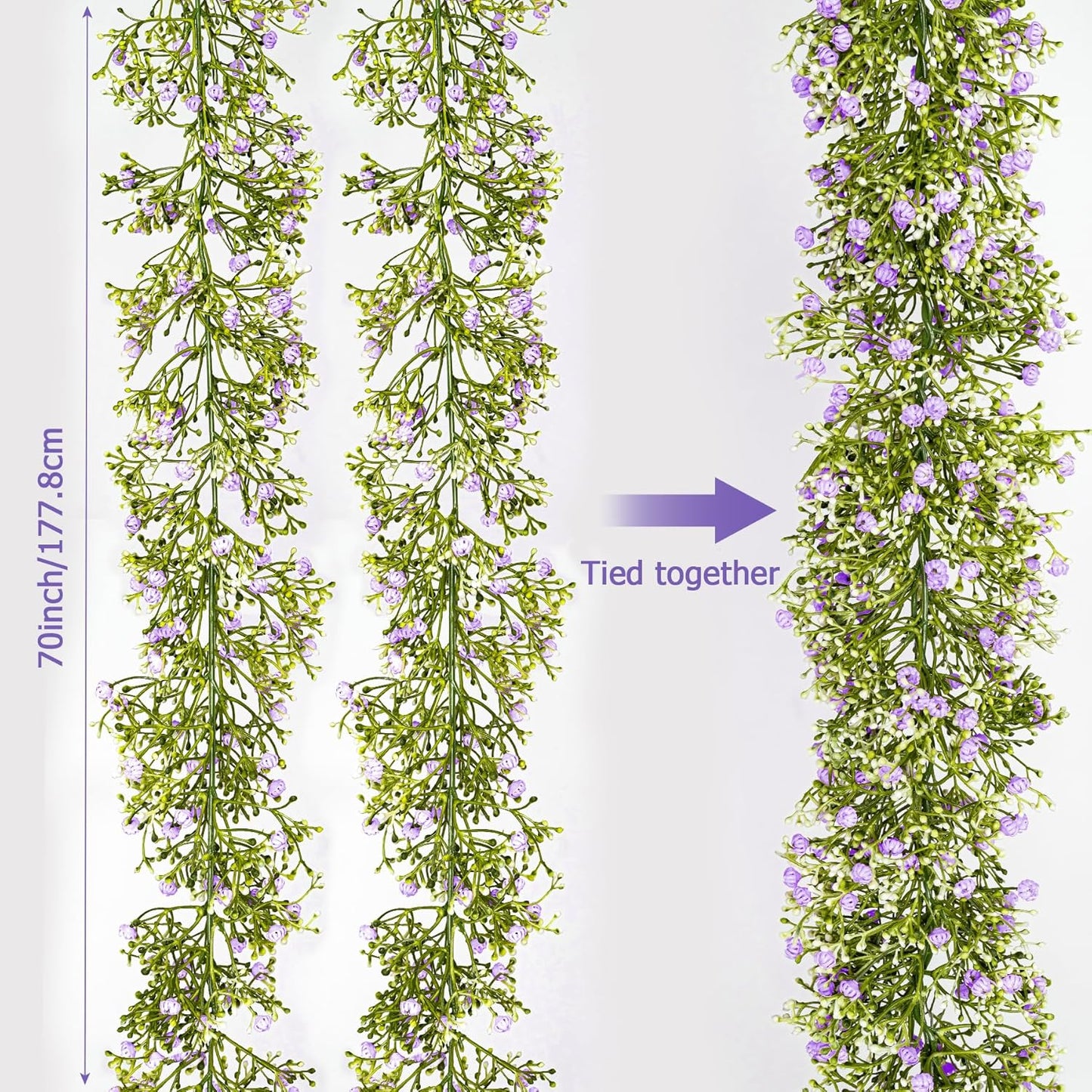 Artificial Baby Breath Flower Vines, Babys Breath Artificial Flowers Real Touch Faux Gypsophila Hanging Fake Baby's Breath Garlands for Wedding and Baby Shower Decor 2Pcs 5.8ft（Purple）