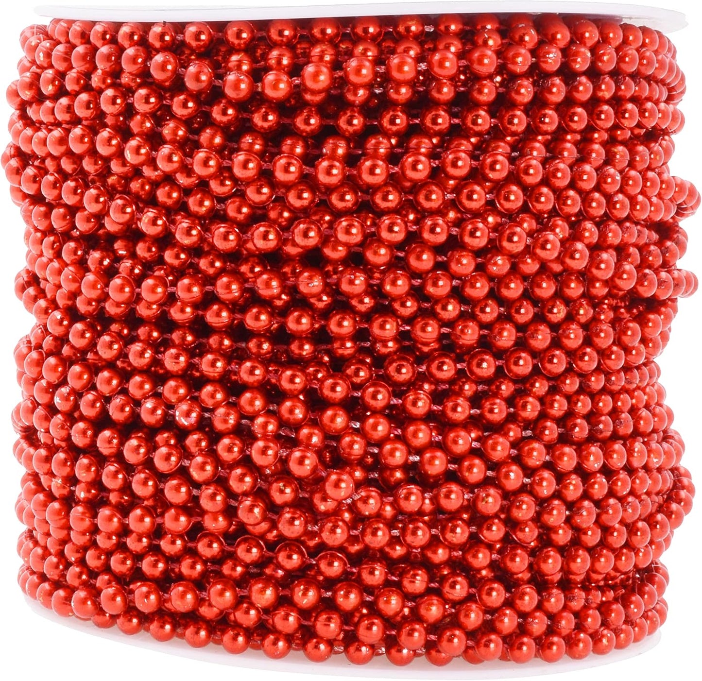 Mandala Crafts 4mm Faux Red Pearl Beads Roll - 44 Yards Strand of Fake Pearls Chain Garlands Spool String for Christmas Tree, Wedding, Party, Vases, DIY Decoration
