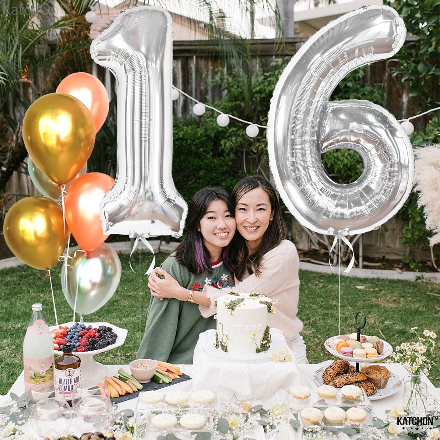 KatchOn, Silver 16 Balloon Numbers - Giant, 40 Inch | Happy 16th Birthday Balloons, Sweet 16 Party Decorations Silver | Sweet 16 Birthday Decorations Silver | 16th Birthday Decorations for Girls