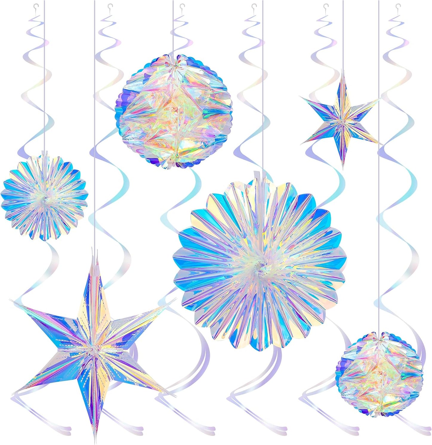 BTSD-home Iridescent Party Decorations with Hanging Honeycomb Ball Decorative Paper Fan Snowflake Garlands Ribbons Disco Party Wedding Birthday Graduation Christmas Celebration Decor Supplies