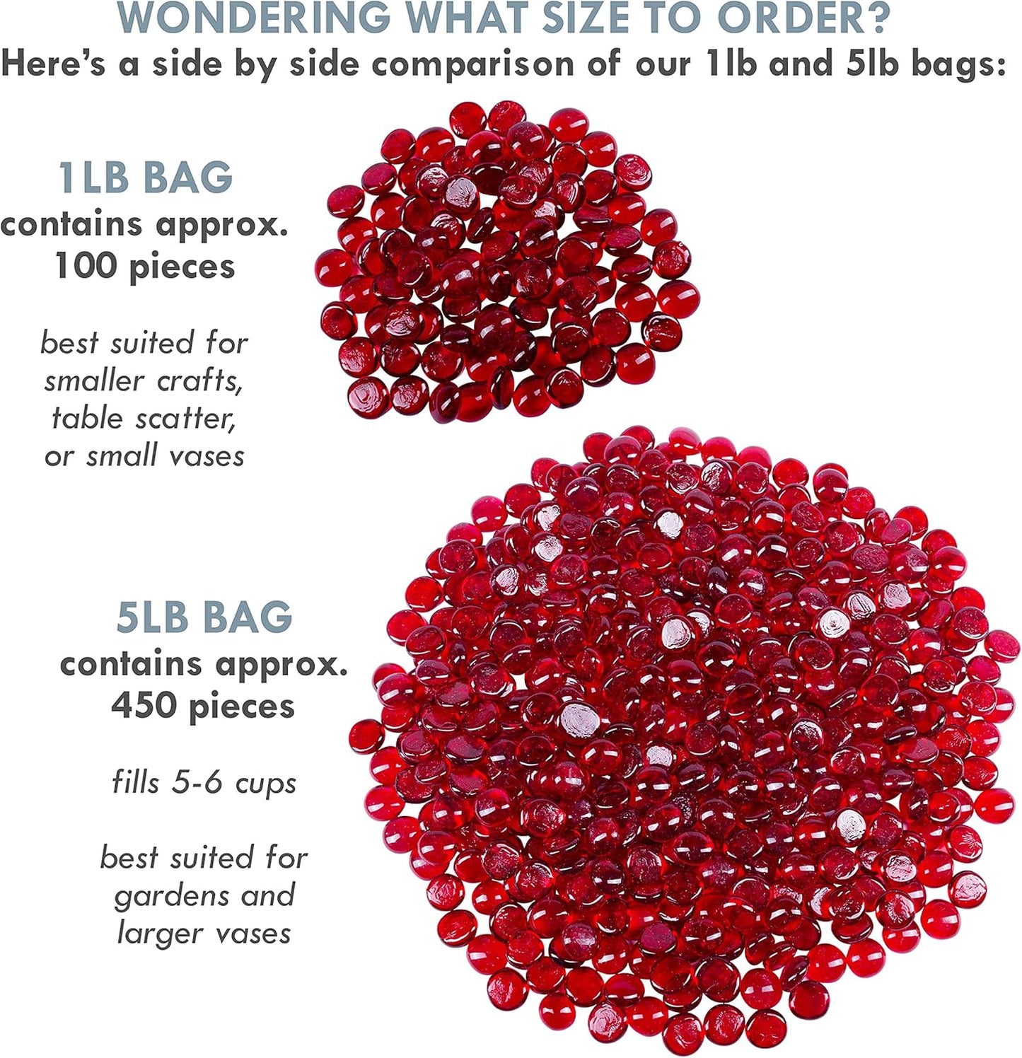 Galashield Flat Glass Marbles for Vases Red Glass Gems Beads Pebbles Vase Filler (5 LBS, Approx. 540 PCS)