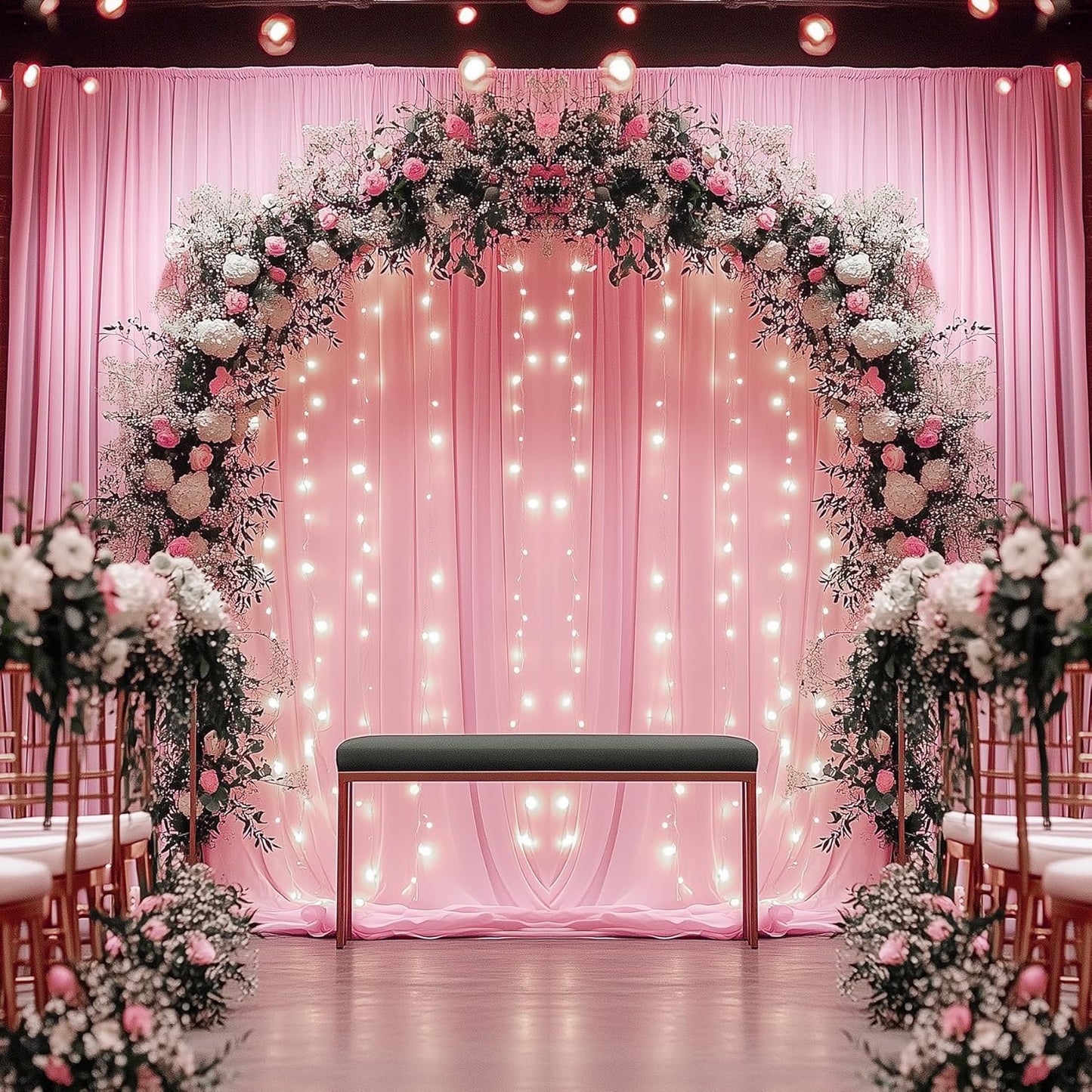 60ftx12ft Wrinkle Free Pink Backdrop Curtain, 12 Panels 12FT Height Pink Wedding Backdrop Drapes, Silky Polyester Back Drop Cloth for Birthday Photography Background Party Backdrop Draping