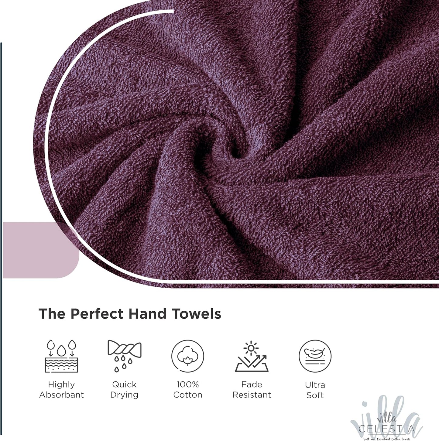 100% Cotton Hand Towel Set of 2, (16 x 28 inches) Sustainable, Soft, Highly Absorbent, Quick Drying, Combed Cotton Hand Towels Pack of 2 Ideal for Hotels, Spa, Bathroom, Dorm, Burgandy