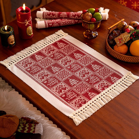 Placemats Set of 4,Christmas Tree Placemat with Tassel Fringe,Gift Placemats for Coffee Table Western Restaurant