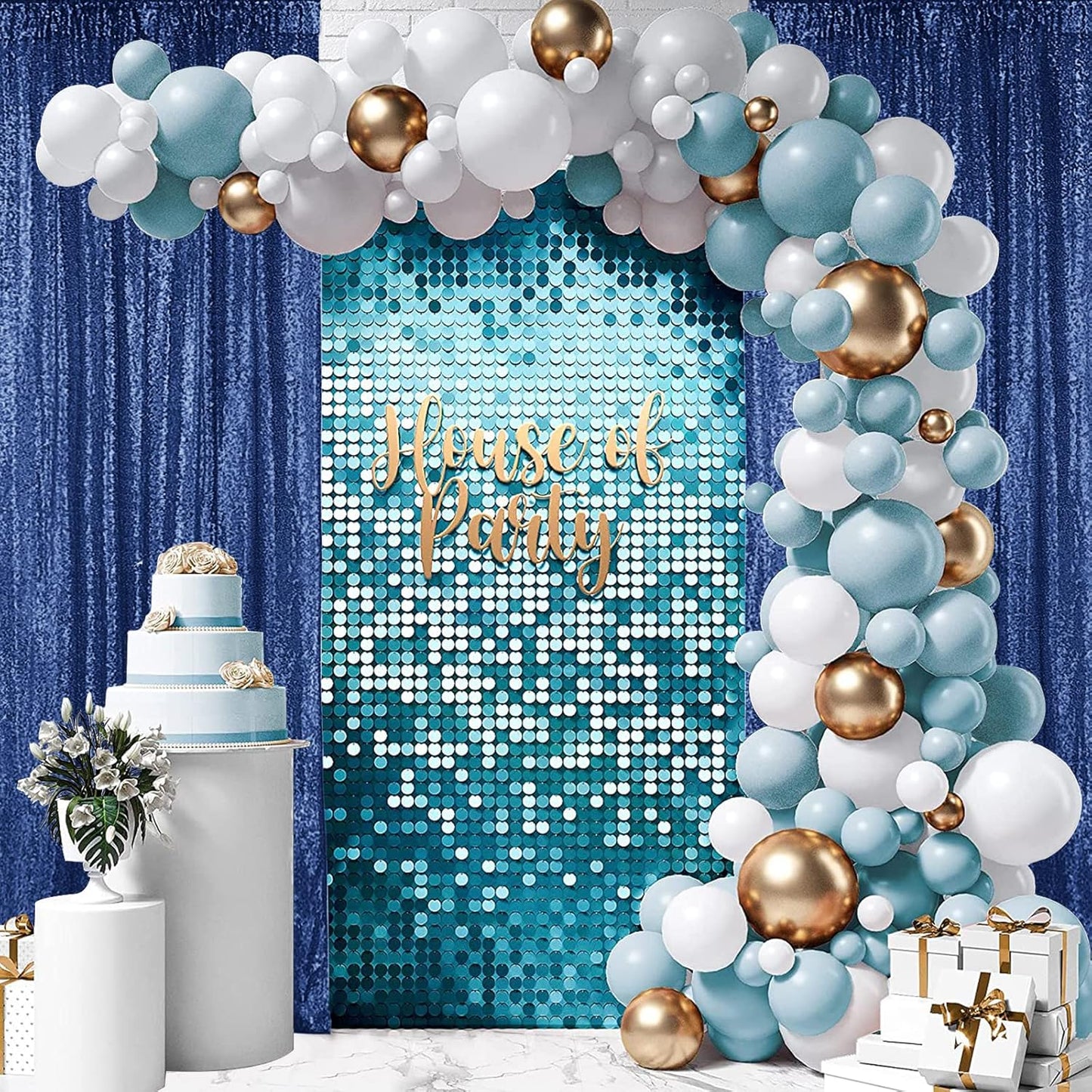 Hahuho Navy Sequin Backdrop Curtain, 2PCS 2FTx8FT Glitter Backdrop Curtain for Parties, Christmas, Wedding, Party Decoration（2 Panels, 2FT x 8FT, Navy
