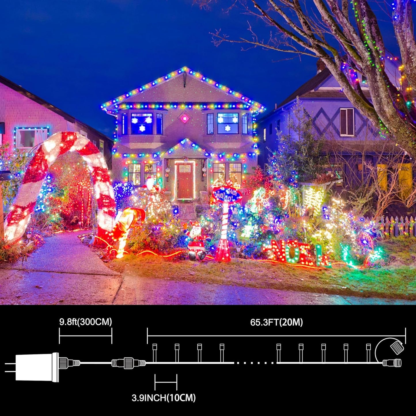 LAMPHOME Colorful String Lights, 66 ft 200 LED Pastel Easter Lights 11 Modes Plug in,transparant Wire Twinkle Fairy Lights for Spring Bedroom(Lighted up in Pink Red Yellow Blue Green Color)