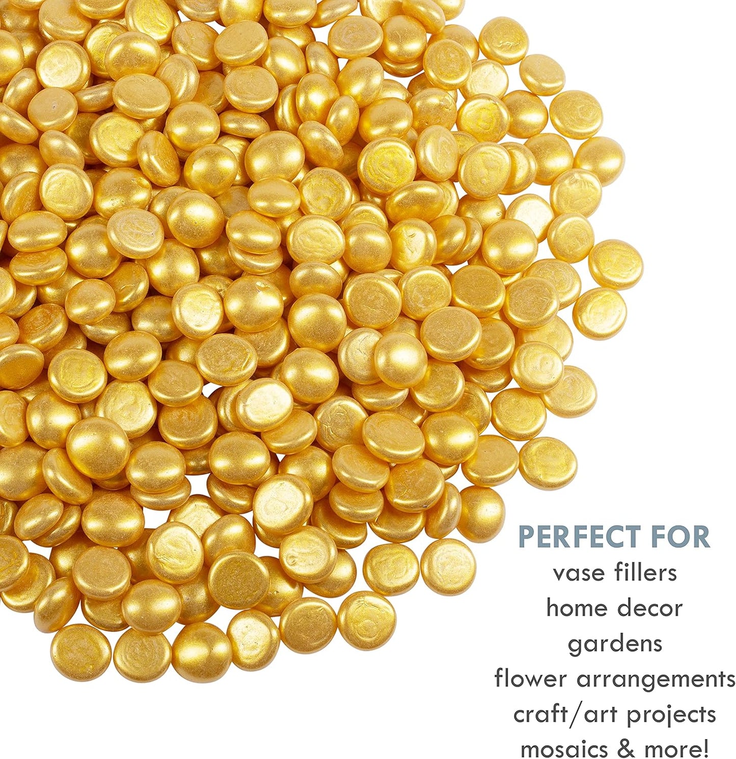 Galashield Flat Glass Marbles for Vases Gold Glass Gems Beads Pebbles Vase Filler (1 LB, Approx. 105 PCS)
