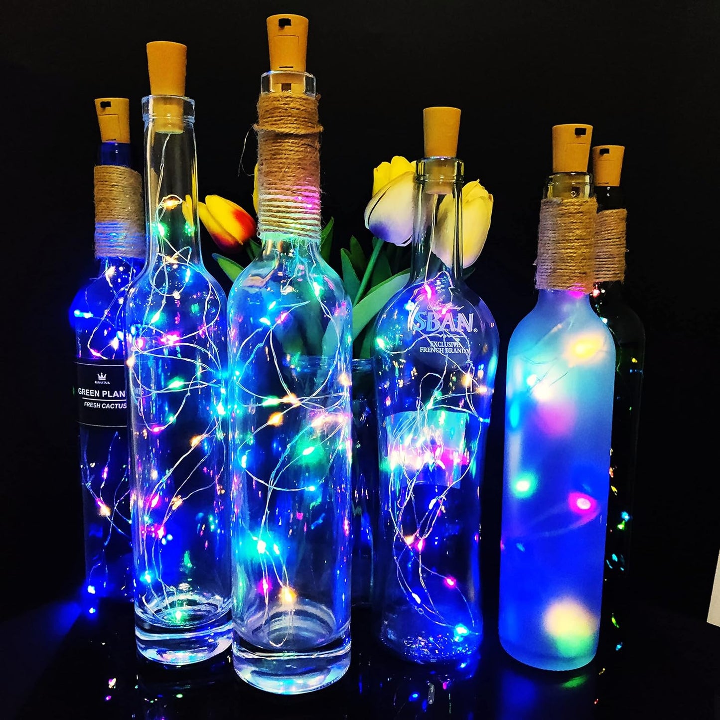Wine Bottle Lights with Cork 15Pack 10 LED 40 Inches Battery Operated Silver Wire Liquor Fairy Mini String Lights for Party Christmas Halloween Wedding Decoration