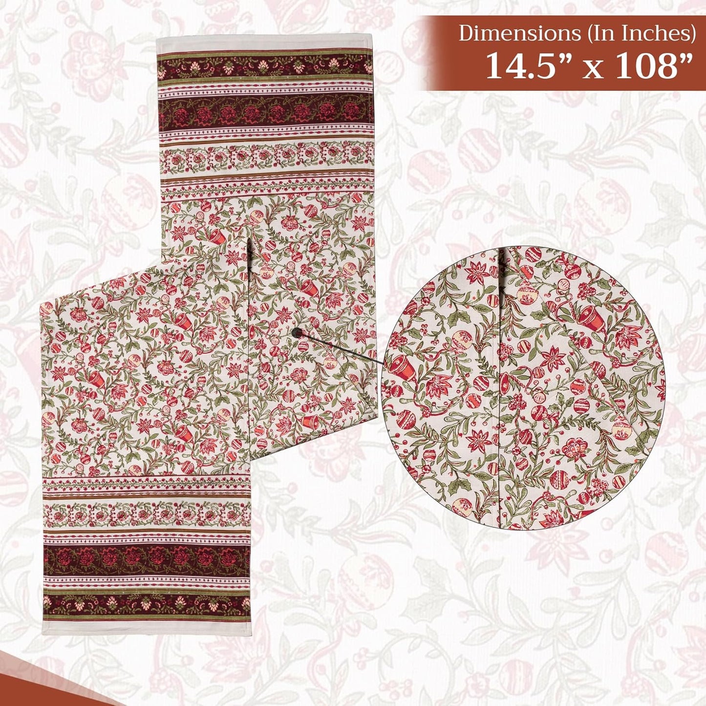 Maison d' Hermine Table Runner 100% Cotton Double Layer Table Runners 108 inches Long for Thanksgiving Christmas Decorations Home Kitchen Dining Party Wedding (Reveillon Au Jardin, 14.5" x 108")