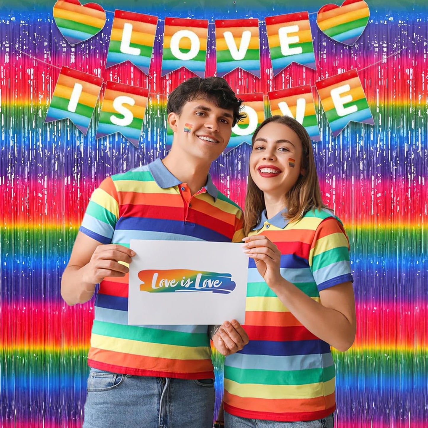 Gradient Colorful Party Streamers Backdrop - GREATRIL Party Backdrop Curtains for Candyland/Unicorn/Neon Glow/Rainbow Themed Birthday Decorations - 1m x 2.5m - Pack of 2