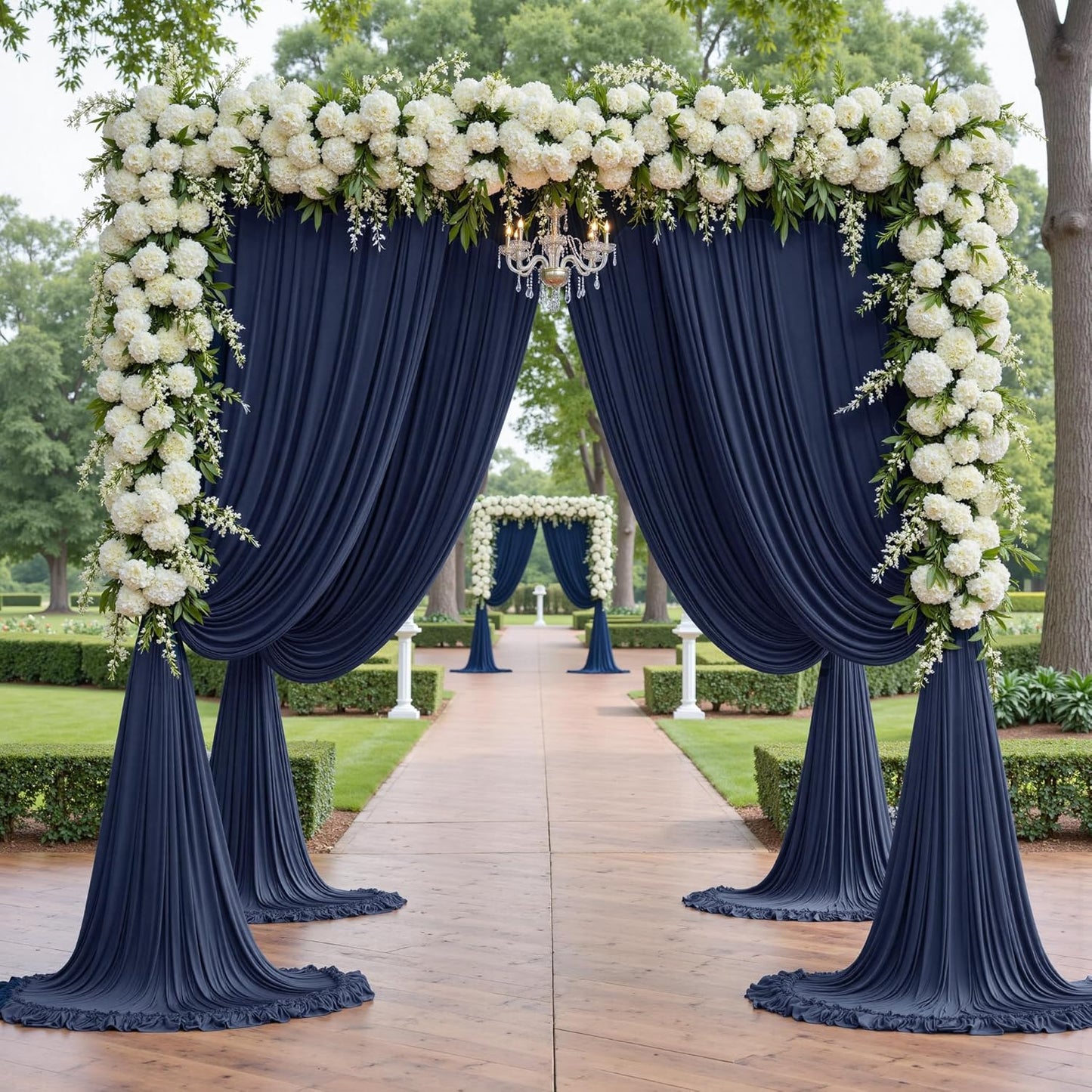 PartyVillage 20ft×15ft Navy Blue Backdrop Curtain for Wedding Parties, 4 Panels Wrinkle Free 15 FT Long Polyester Photo Backdrop Drapes Back Drop Cloth for Birthday Photography Background