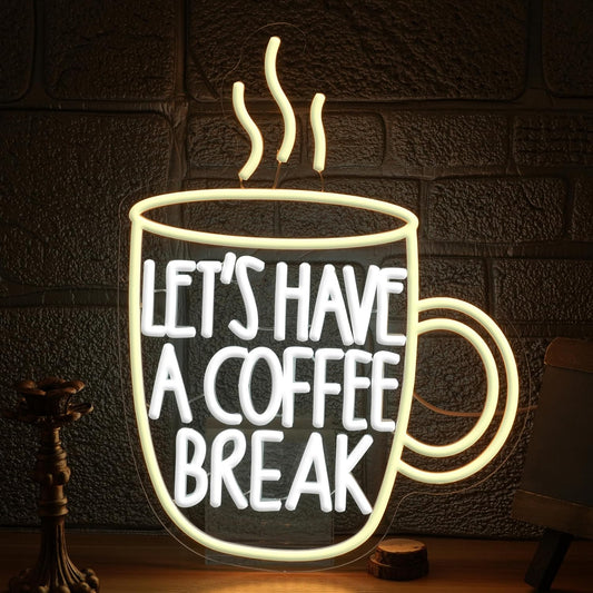 Let’s Have A Coffee Break Neon Sign,Dimmable Coffee Cup Led Light Up Sign for Living Room Bistro Party Kitchen(16.54 * 12.6In)