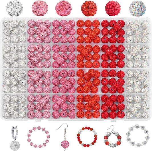 Novani 240pcs 10mm Pink Rhinestone Beads for Jewelry Making, Round Clay Beads with 1.8mm Aperture, Disco Ball Effect