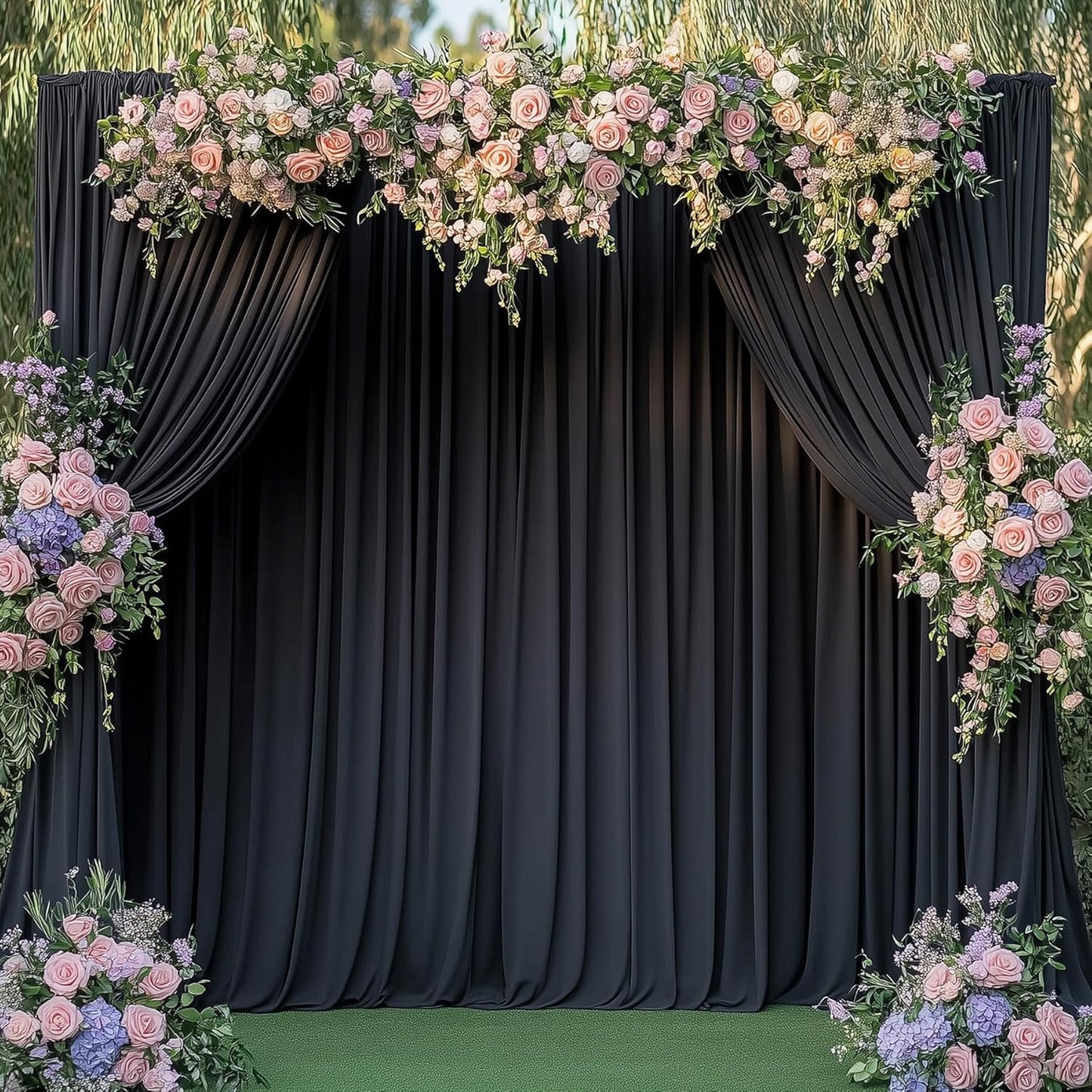 30ftx15ft Wrinkle Free Black Backdrop Curtain, 6 Panels 15FT Height Black Wedding Backdrop Drapes, Silky Polyester Back Drop Cloth for Birthday Photography Background Party Backdrop Draping