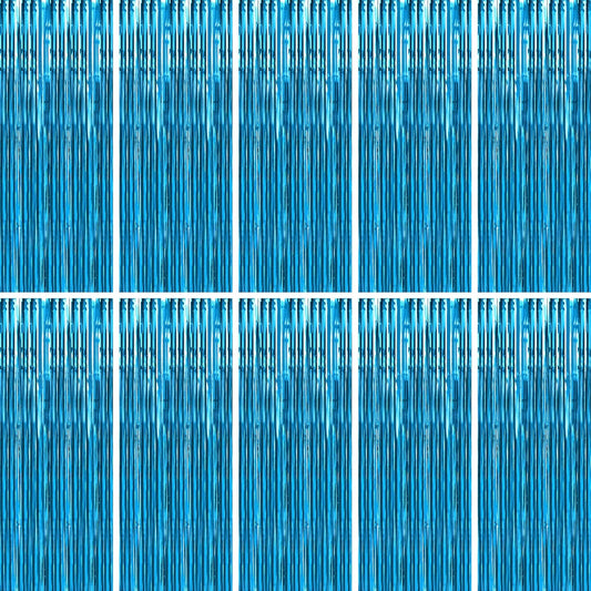 BTSD-home 10 Pack Aquamarine Foil Fringe Curtain Metallic Streamer Party Decorations Photo Booth Backdrop Door Curtains for Wedding Birthday Baby Shower Bachelorette Halloween