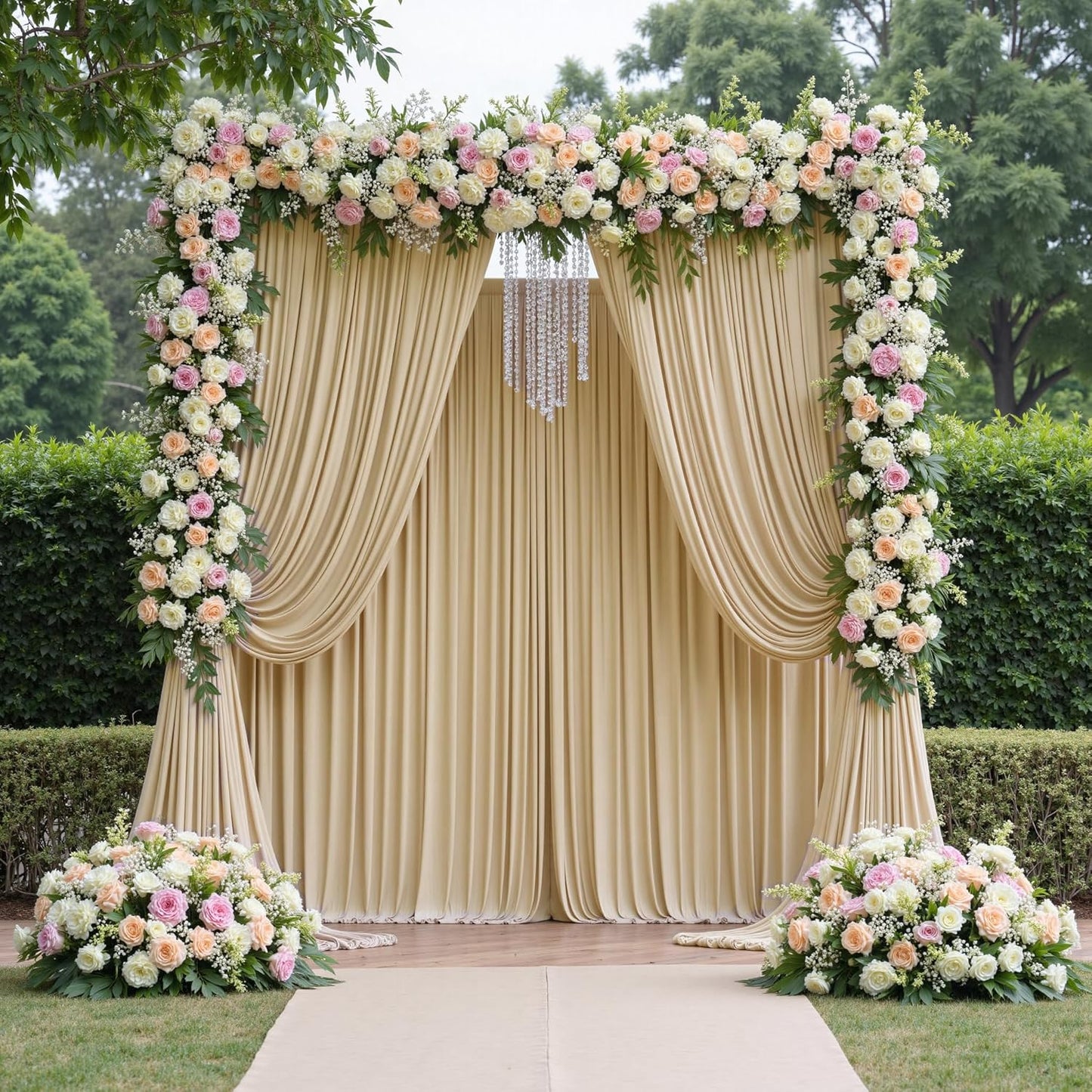 10ftx12ft Wrinkle Free Beige Backdrop Curtain, 2 Panels 12FT Height Beige Wedding Backdrop Drapes, Silky Polyester Back Drop Cloth for Birthday Photography Background Party Backdrop Draping
