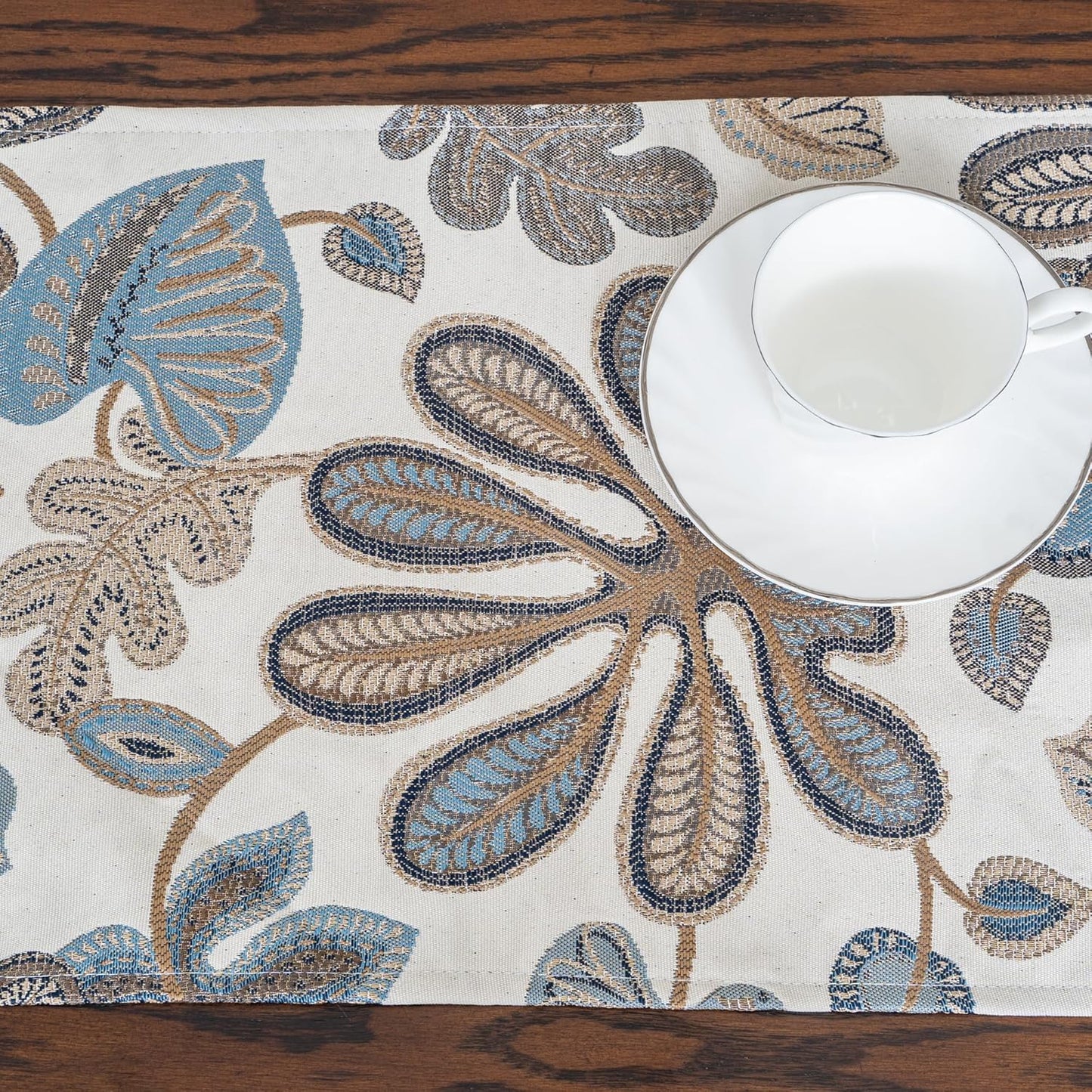 Mika Home Tropical Leaf Table Runner for Home Decor 13X90 Inches Blue Brown Seasonal Dining Table Decoration for Home