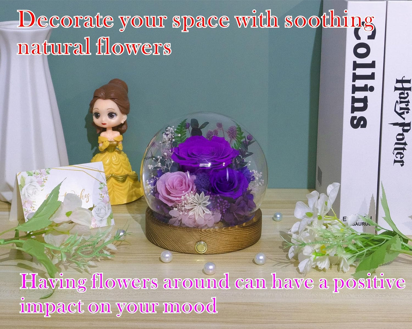 Valley of Rain & Forest Long-Lasting Real Flowers, Unique Floral Gift for You to Send Love for All Occasions, for Indoor Decoration (Dark Purple & Pink Roses Arrangement)