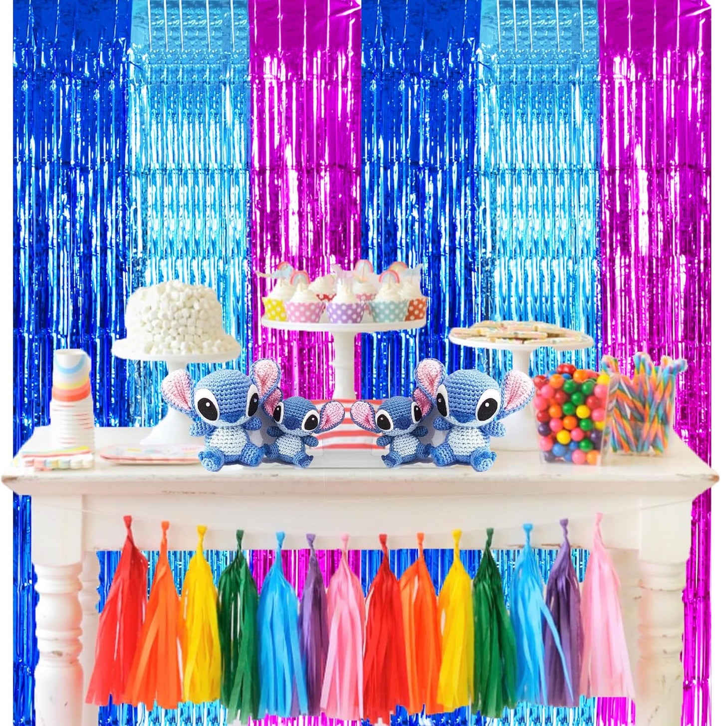 TONIFUL Blue Pink Door Streamers,Blue and Pink Photo Booth Backdrop Metallic Streamers Foil Fringe Curtain for Birthday,New Year,Graduation,Grad,Baby Shower Party Streamers Decoration